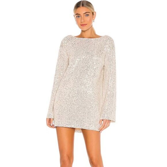 Revolve Lovers + Friends Coco Tunic Allover Sequin Dress, Silver, Oversize, XS - Picture 2 of 8